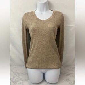 COL STORY Long Sleeve Knit Top Womens Juniors S Tan V-Neck Stretch Blous…